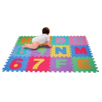 HOMCOM 33.6Sqft Number Alphabet EVA Puzzle Mat Interlocking Floor Mat Children Kids Toddler Play Foam with Certifications – 36 Pieces(m-1)