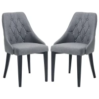 HOMCOM Modern Dining Chairs Set of 2, Button Tufted High Back Accent Chairs with Upholstered Seat, Steel Legs for Living Room, Kitchen, Study, Dark Grey(m-1)