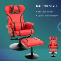 Vinsetto High Back Video Gaming Recliner with Ottoman, Racing Style PC Computer Office Chair, Swivel with Headrest & Lumbar Support, Adjustable Height, Red/Black(m-7)