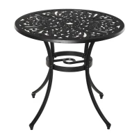 Outsunny Φ34" Outdoor Patio Garden Table with Unique Floral Design, Aluminum Material, & 1.75" Umbrella Hole(m-8)