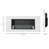 HOMCOM Ethanol Fireplace, 43.25" Wall-Mounted 0.73 Gal Stainless Steel Max 323 Sq. Ft., Burns up to 4 Hours, White(m-3)