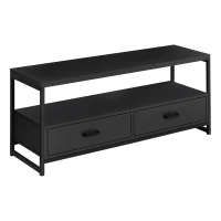 Monarch 48" 2-Tier Open Concept TV Stand with Metal Frame, Storage Drawers and Shelves - Black / Black Metal(m-1)