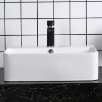 kleankin Rectangle Porcelain Art Basin Above Counter Ceramic Bathroom Vessel Vanity Sink(m-5)