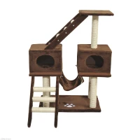 PawHut 42.8Inch Scratching Cat Tree Climber Tower Condo with Hammock Post Brown(m-6)
