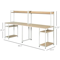 HOMCOM 94.5in Industrial Double Computer Desk with Hutch and Storage Shelves, Extra Long Two Person Home Office Desk, Writing Table Workstation for 2 People with CPU Stand, Oak Wood Grain(m-3)