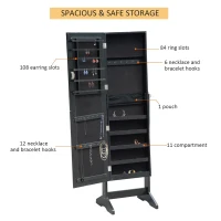 HOMCOM Mirrored Jewellery Cabinet Armoire Stand Organizer for Rings Earrings Bracelets Lockable Black(m-4)