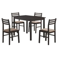 Monarch 5 Piece 43" Rectangular Wood Table and Padded Chairs Dining Set - Cappuccino Brown(m-1)