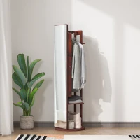 HOMCOM Full Length Glass Mirror with Hidden Jewelry Cabinet and Pine Wood Clothing Rack, Coffee Brown(m-13)
