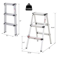 HOMCOM 3-Step Folding Aluminum Step Stool Ladder  Lightweight  330 lbs. Capacity  29" H  Silver(m-3)