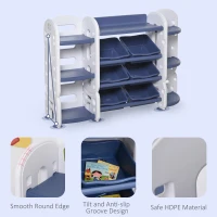 Qaba Kids Toy Storage Organizer with Detaching Sections for Corner Storage, Lightweight Toy Shelf for Kids with Large Capacity, Bin Storage Shelf, Blue(m-5)