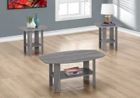 Monarch 3 Piece Contemporary Shelved Wood-Look Coffee Table / Two Matching End Tables Set - Grey(m-2)