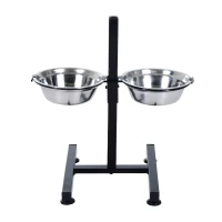 PawHut 24" Stainless Steel Adjustable Height Elevated Double Diner Dog Bowls - Silver/Black(m-4)