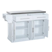 HOMCOM Rolling Kitchen Island with Storage, Portable Kitchen Cart with Stainless Steel Top, 2 Drawers, Spice, Knife and Towel Rack and Cabinets, White(m-9)