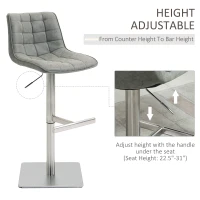 HOMCOM Vintage PU Leather Bar Stool with Stainless Steel Base, Adjustable Counter Height Bar Chair Swivel Barstool with Back, Footrest, Grey(m-4)
