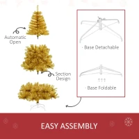 HOMCOM 6' Tall Unlit Full Fir Artificial Christmas Tree with Realistic Branches, and 1000 Tips, Gold(m-6)