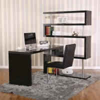 HOMCOM Rotating Corner Desk with 4 Tire Hollow Shelves Workstation Hallow Core Hobby Desk Table with Storage Display Rack Home Office Black(m-1)