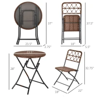 Outsunny 3PC Rattan Wicker Bistro Set w/ Folding Design, Hand Woven Rattan Table and Chairs for Outdoor, Brown(m-3)