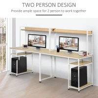 HOMCOM 94.5in Industrial Double Computer Desk with Hutch and Storage Shelves, Extra Long Two Person Home Office Desk, Writing Table Workstation for 2 People with CPU Stand, Oak Wood Grain(m-4)