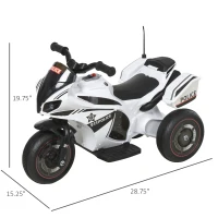 Aosom Kids Electric Pedal Motorcycle Ride-On Toy 6V Battery Powered w/ Music Horn Headlights Motorbike for Girls Boy 18-36M - White(m-3)