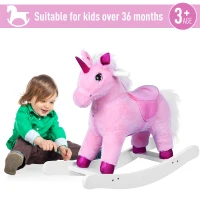 Qaba Unicorn Rocking Horse Toy with Sound for Kids  Wooden Plush Ride-On Rocker Battery Operated - Pink(m-6)