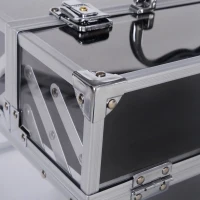 HOMCOM Portable Makeup Case Train Case Lockable Aluminum w/ 4 Trays & Bottom Drawer Sliver(m-9)