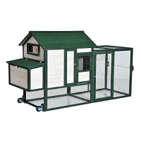 PawHut 100" Portable Wooden Chicken Coop Kit With Wheels, Run And Nesting Box (m-1)