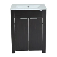 HomCom 24" Modern Full Size Ceramic Sink Vanity Storage Cabinet- Dark Coffee Woodgrain(m-1)