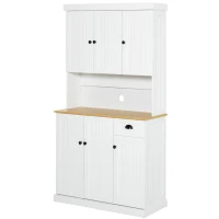 HOMCOM 70.75" Kitchen Pantry Cabinet with Hutch Storage Cabinet Microwave Oven Stand with Drawer, White/Oak(m-11)
