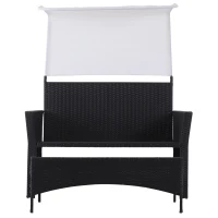 Outsunny 2 Piece Rattan Wicker Outdoor Loveseat with Sunshade Canopy and Nesting Ottoman Footrest - Black(m-8)