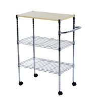 HomCom 32” Portable 3 Tier Rolling Kitchen Cart With 2 Wire Storage Shelves(m-5)