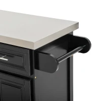 HOMCOM Rolling Kitchen Island with Storage, Portable Kitchen Cart with Stainless Steel Top, 2 Drawers, Spice, Knife and Towel Rack and Cabinets, Black(m-18)