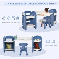 Qaba Kids Table and Chair Set, Activity Desk with Bookshelf & Storage for Study, Activities, Arts, or Crafts, Blue and White(m-5)
