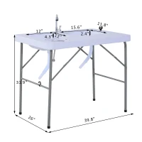 Outsunny 40" Portable Camping Table with Faucet Folding Easy-Clean Camping Table with Dual Water Basins(m-3)