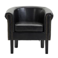 HomCom Faux Leather Traditional Club Armchair Smoking Chair - Dark Brown Black(m-3)