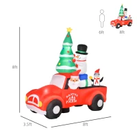 HOMCOM 7.5ft Christmas Inflatable Santa Claus Driving a Truck with Snowman, Penguin and Tree, Outdoor Blow-Up Yard Decoration with LED Lights Display(m-3)