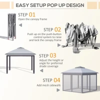 Outsunny 11' Pop-Up Tent Gazebo w/ Netting, Grey(m-6)