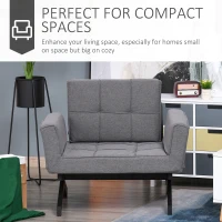 HOMCOM Convertible Accent Chair Single Sofa with Upholstered Fabric Cushion and Steel Legs for Compact Living Room, Grey(m-6)