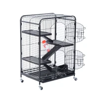 Pawhut 37” 4 Level Indoor Small Animal Cage Hutch - Black(m-1)