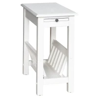 HomCom Modern 2-Tier Acacia Wood End Table Side Desk with Cup Holder and Lower Shelf - White(m-6)