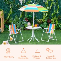 Outsunny Kids Folding Table and Chairs Set Color for Outdoor Garden Patio Backyard with Removable & Height Adjustable Sun Umbrella, Multi(m-4)