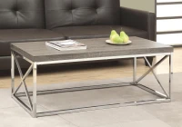 Monarch 44" Contemporary Chrome Frame Accent Cocktail Coffee Table - Dark Taupe Wood Grain-Look Finish(m-2)