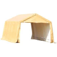 Outsunny 12'x20' Carport Extra Large Upgraded Heavy Duty Car Canopy Truck SUV Boat Shelter w/ Sidewalls UV-Treated Cover for Party, Garden Storage Shed, Coffee(m-2)