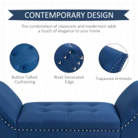 HOMCOM Modern Button Tufted Sitting Bench/Accent Fabric Upholstered Ottoman for Bedroom or Living Room, Blue(m-4)