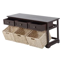 HomCom 40" Rustic Wooden 3 Drawers and Baskets Storage Bench - Chestnut Brown(m-6)
