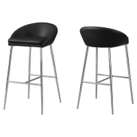 Monarch 2 Piece Modern PU Leather Padded Seat Chrome Legged Bar Height Barstool Chair Set - Black(m-1)