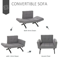 HOMCOM Convertible Accent Chair Single Sofa with Upholstered Fabric Cushion and Steel Legs for Compact Living Room, Grey(m-4)