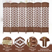 HomCom 6ft 6-Panel Diamond Weave Folding Room Divider with Freestanding Folding Screen & Stylish Wicker Material(m-5)