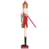 Open Box HOMCOM 42" Wooden Traditional Nutcracker King Figure with Scepter - Wine Red(m-7)