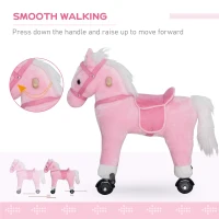 Qaba Kids Ride on Walking Horse Pony Plush Walking Animal with Wheels and Realistic Sounds for 3 Years Old Children - Pink(m-6)