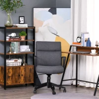 Vinsetto Mid Back Linen Fabric Home Office Chair, Computer Task Chair with Ergonomic Lined Wide Seat, Thick Padding, and 360° Swivel Wheels, Gray(m-2)
